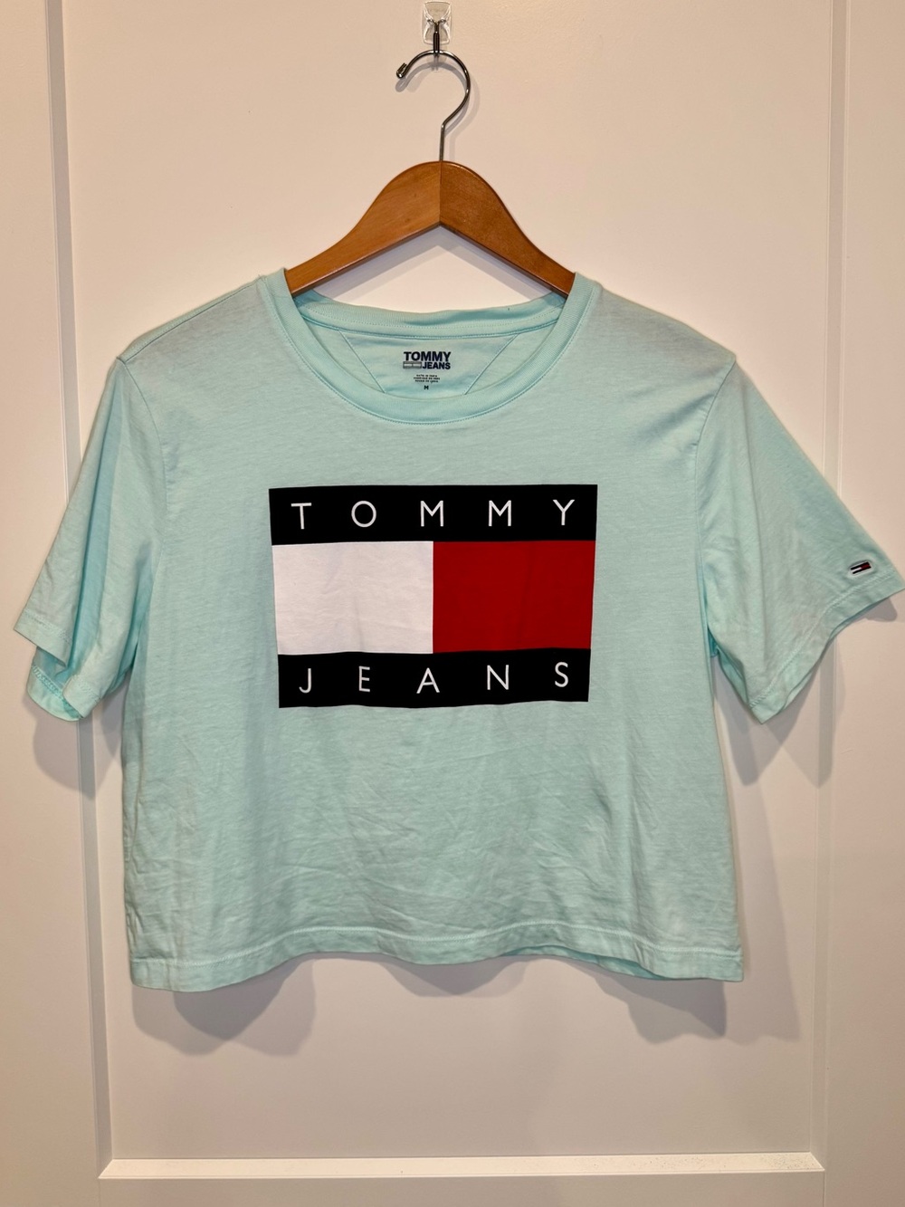 Tommy Cropped Tee Women's Light Aqua Logo Tee
